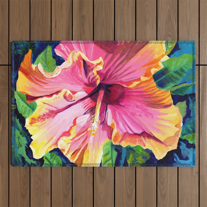 Tropical Bliss Hibiscus Outdoor Rug Gallery Image 1