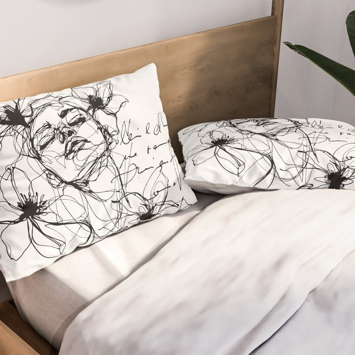 Imperfect Beauty Expressive Line Art Portrait  Pillow Sham Gallery Image 2