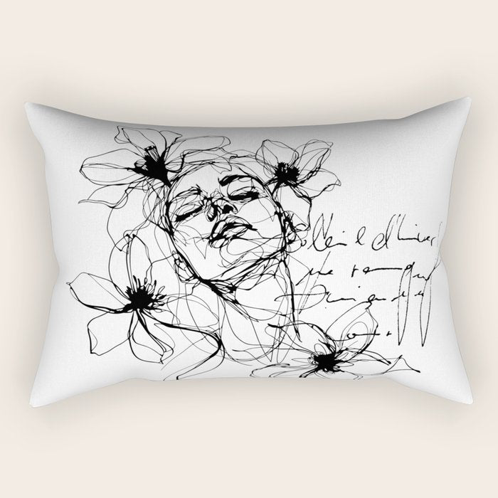 Imperfect Beauty Expressive Line Art Portrait  Rectangular Pillow Gallery Image 1