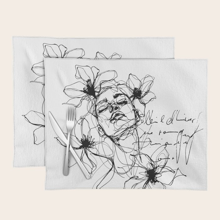 Imperfect Beauty Expressive Line Art Portrait  Placemat Gallery Image 1