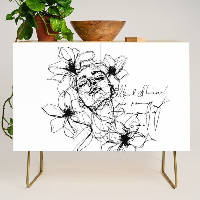 Imperfect Beauty Expressive Line Art Portrait  Credenza Gallery Image 1