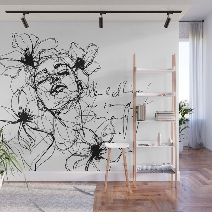 Imperfect Beauty Expressive Line Art Portrait  Wall Mural Gallery Image 1