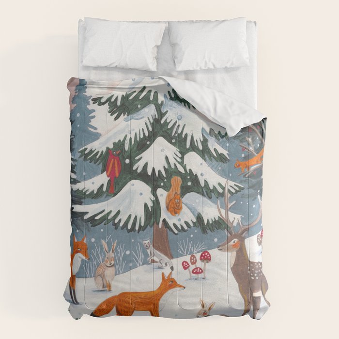Animals in a Snowy Winter Forest Comforter Gallery Image 1