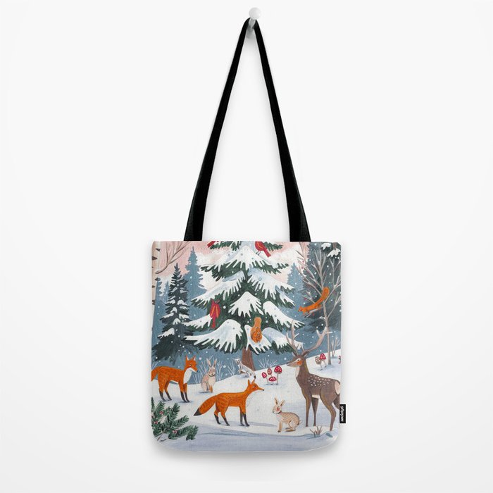 Animals in a Snowy Winter Forest Tote Bag Gallery Image 2