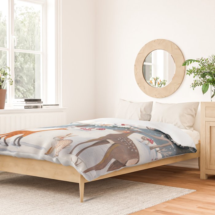 Animals in a Snowy Winter Forest Duvet Cover Gallery Image 2