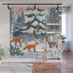 Animals in a Snowy Winter Forest Wall Mural Gallery Image 1