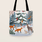 Animals in a Snowy Winter Forest Tote Bag Gallery Image 1