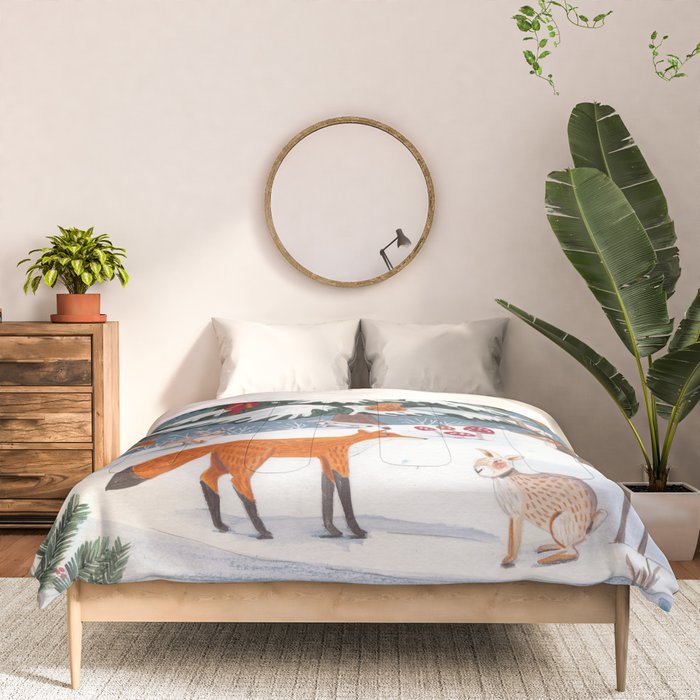 Animals in a Snowy Winter Forest Comforter Gallery Image 3