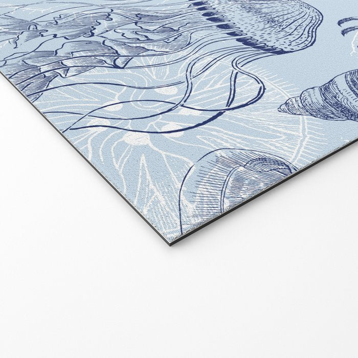 Coral Reef Life Underwater Sea Scene Blue Monochromatic Toile Pattern  Welcome Mat Gallery Image 2