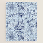 Coral Reef Life Underwater Sea Scene Blue Monochromatic Toile Pattern  Jigsaw Puzzle Gallery Image 1