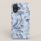 Coral Reef Life Underwater Sea Scene Blue Monochromatic Toile Pattern  iPhone Case Gallery Image 1