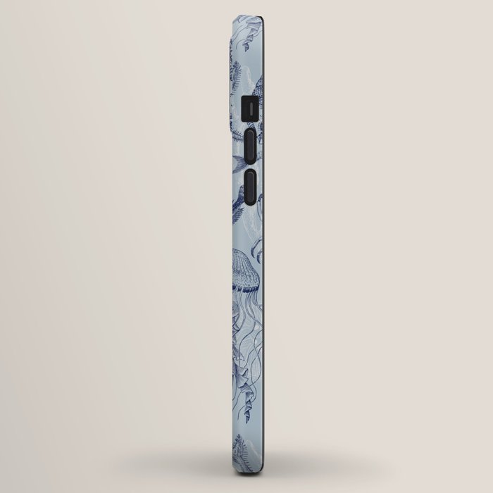 Coral Reef Life Underwater Sea Scene Blue Monochromatic Toile Pattern  iPhone Case Gallery Image 2