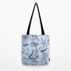 Coral Reef Life Underwater Sea Scene Blue Monochromatic Toile Pattern  Tote Bag Gallery Image 2