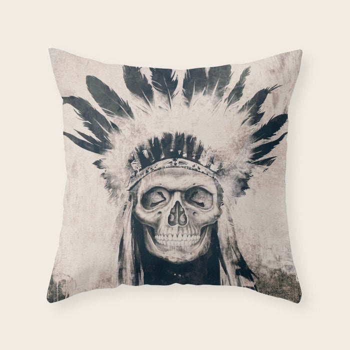INDIAN SKULL Throw Pillow Gallery Image 1