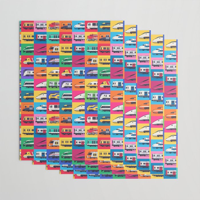 World Trains Grid Pattern Wrapping Paper Gallery Image 3