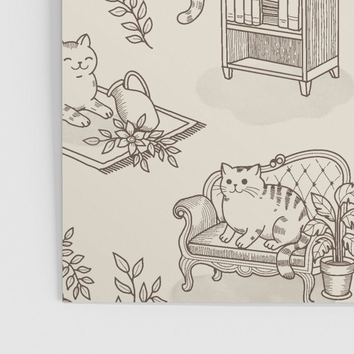 Chonky Cats Toile de Jouy Poster Gallery Image 3