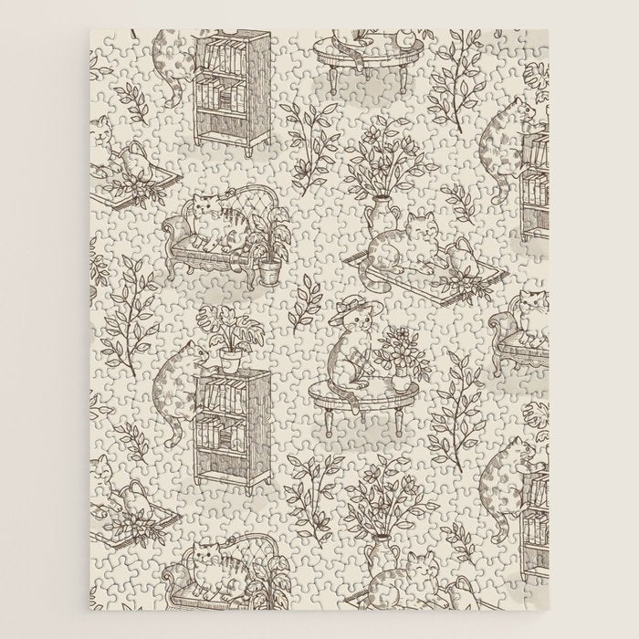 Chonky Cats Toile de Jouy Jigsaw Puzzle Gallery Image 1