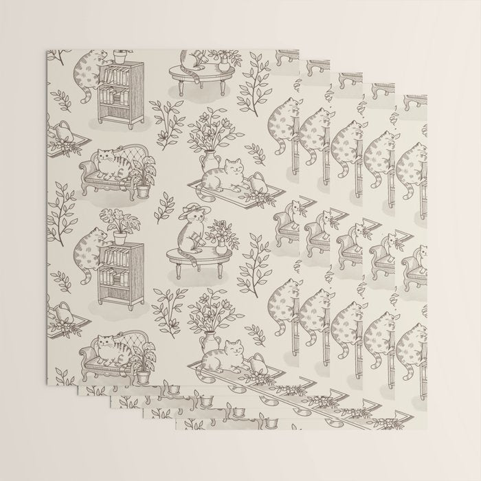 Chonky Cats Toile de Jouy Wrapping Paper Gallery Image 3