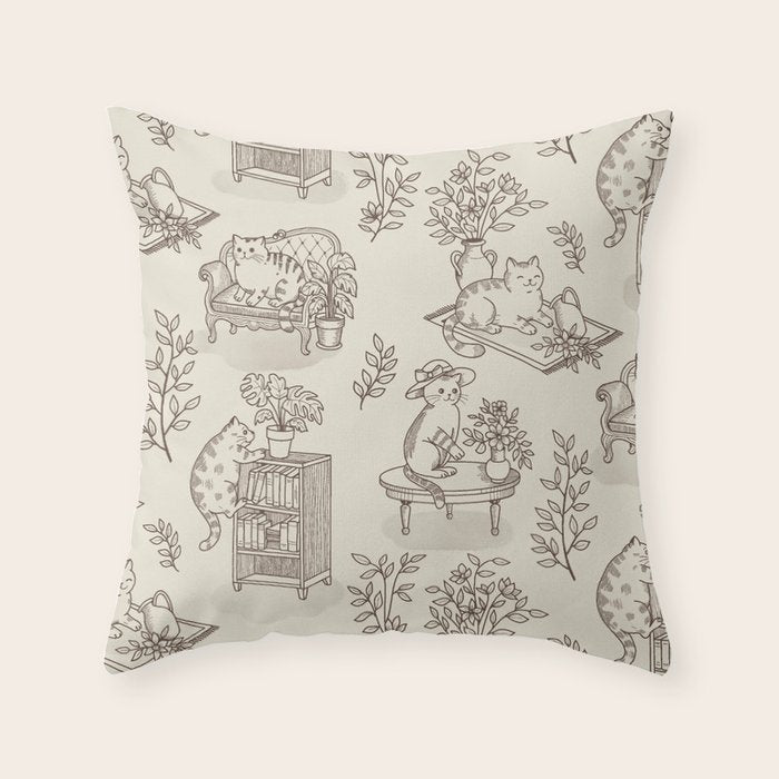 Chonky Cats Toile de Jouy Throw Pillow Gallery Image 6