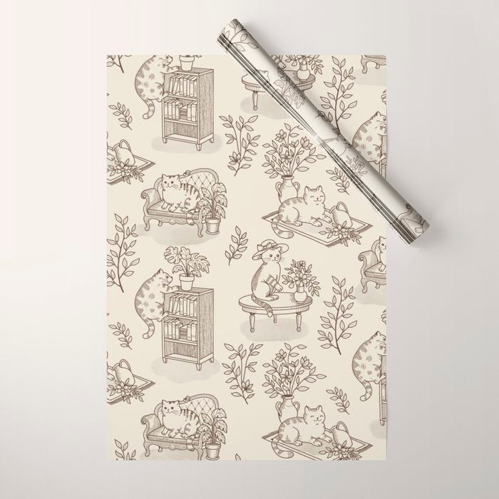 Chonky Cats Toile de Jouy Wrapping Paper Gallery Image 1