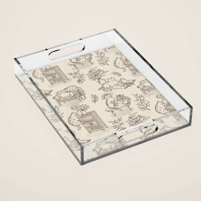 Chonky Cats Toile de Jouy Acrylic Tray Gallery Image 1