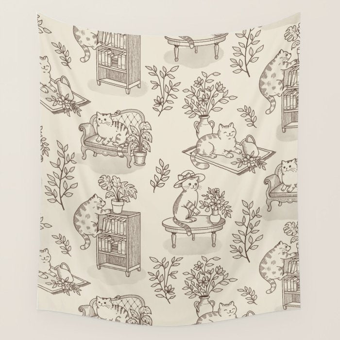 Chonky Cats Toile de Jouy Wall Tapestry Gallery Image 1