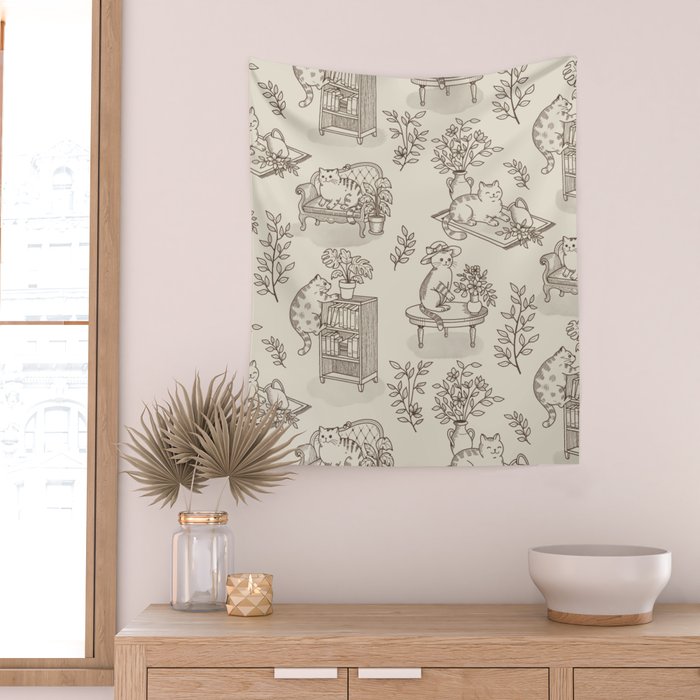 Chonky Cats Toile de Jouy Wall Tapestry Gallery Image 2