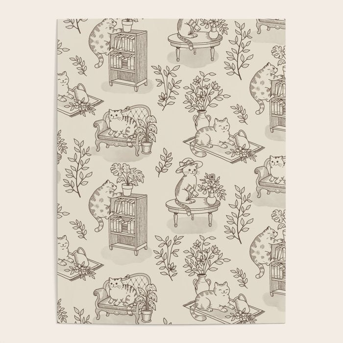 Chonky Cats Toile de Jouy Poster Gallery Image 4