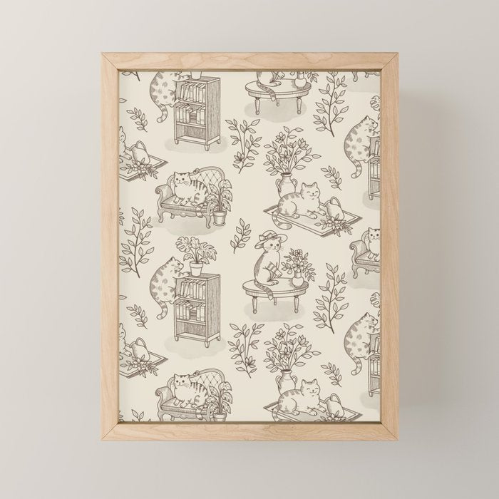 Chonky Cats Toile de Jouy Mini Art Print Gallery Image 1