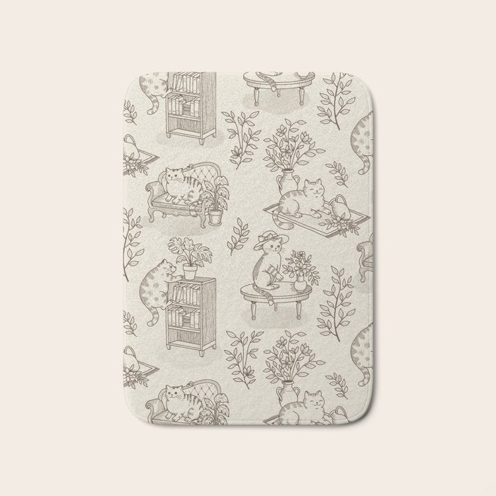 Chonky Cats Toile de Jouy Bath Mat Gallery Image 1