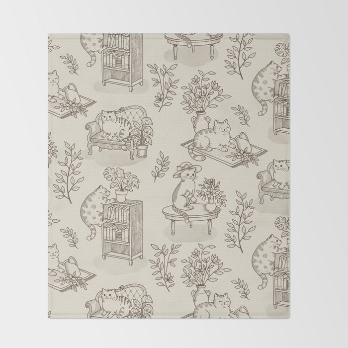 Chonky Cats Toile de Jouy Throw Blanket Gallery Image 2