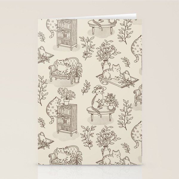 Chonky Cats Toile de Jouy Stationery Card Gallery Image 2