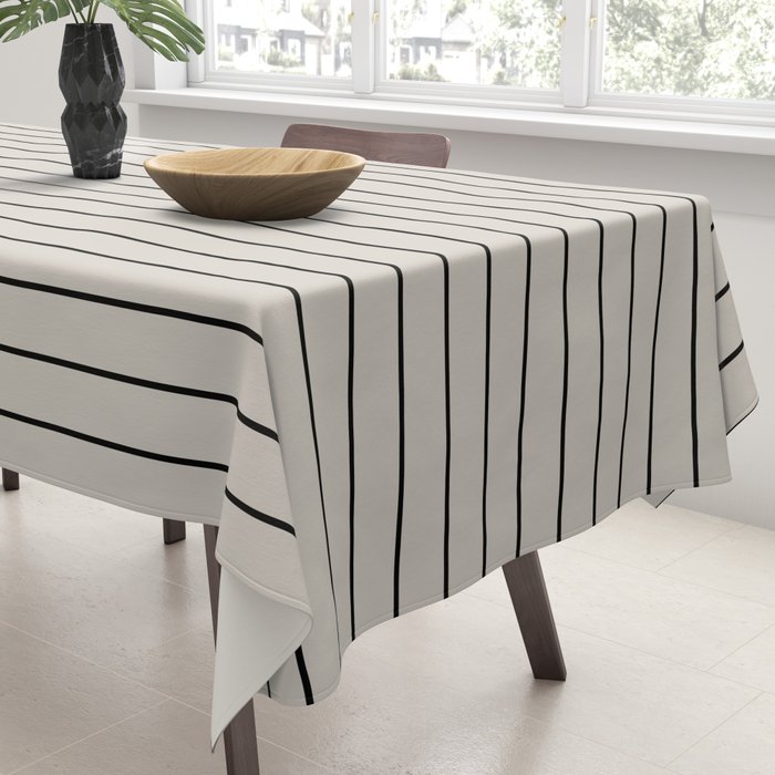 Minimal Arch LVII Vintage Creme and Black Modern Geometric Lines Tablecloth Gallery Image 3