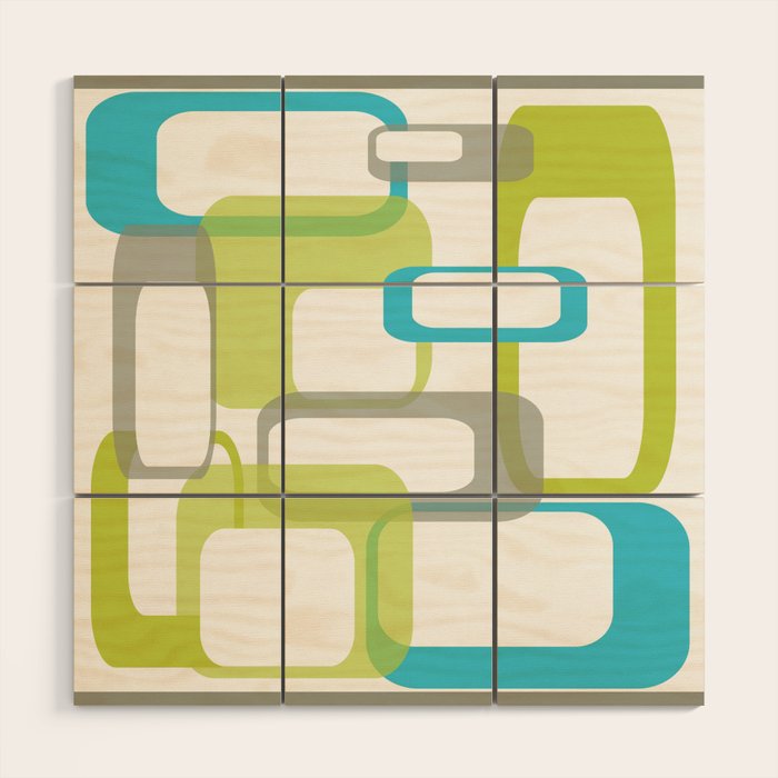 Mid-Century Modern Rectangle Design Blue Green and Gray Wood Wall Art Gallery Image 1