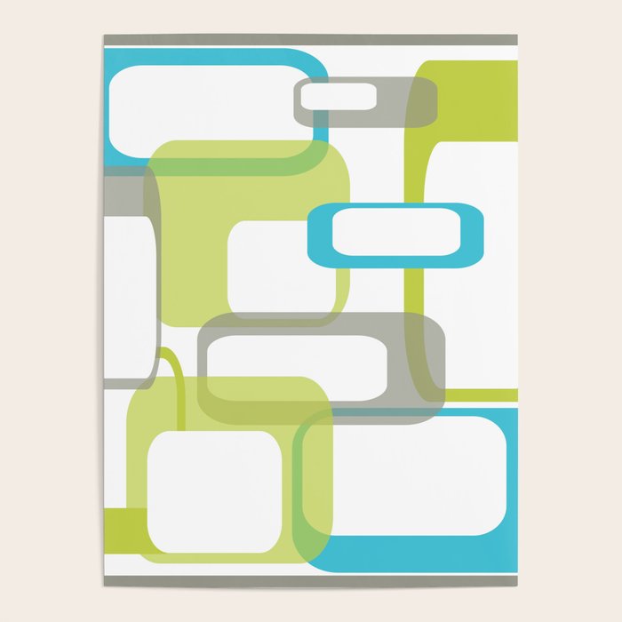 Mid-Century Modern Rectangle Design Blue Green and Gray Poster Gallery Image 4