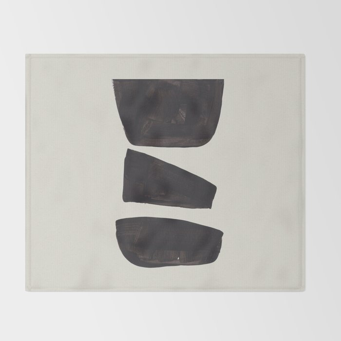 Black & White Minimalist Abstract Shapes Patterns Black Ink Painting Throw Blanket Gallery Image 2