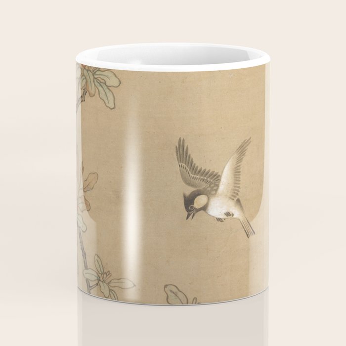 16th Century Japanese Bird and Peony Edo Era Painting Coffee Mug Gallery Image 4