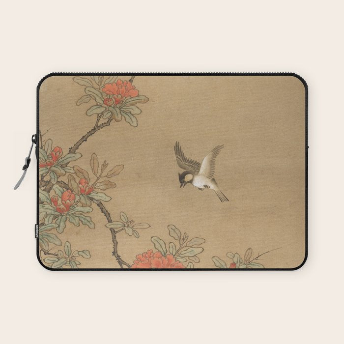 16th Century Japanese Bird and Peony Edo Era Painting Laptop Sleeve Gallery Image 1