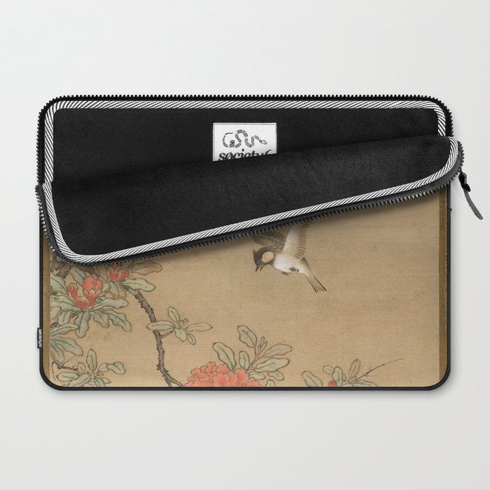 16th Century Japanese Bird and Peony Edo Era Painting Laptop Sleeve Gallery Image 2