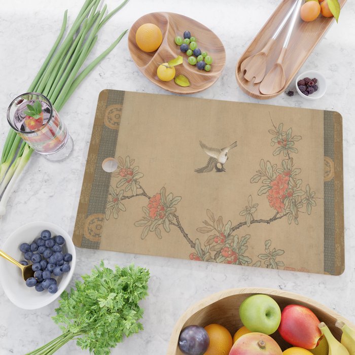 16th Century Japanese Bird and Peony Edo Era Painting Cutting Board Gallery Image 2