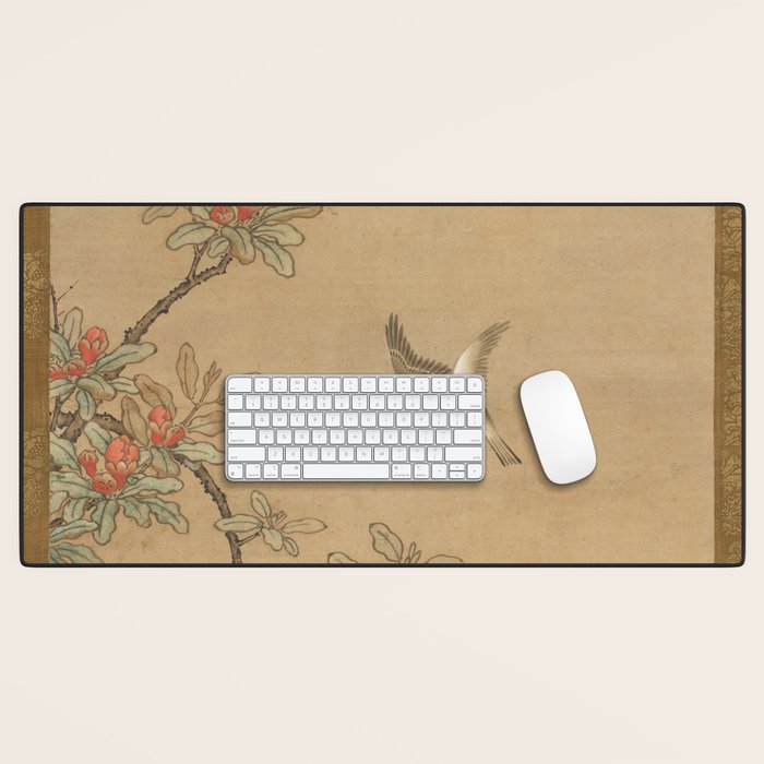 16th Century Japanese Bird and Peony Edo Era Painting Desk Mat Gallery Image 1