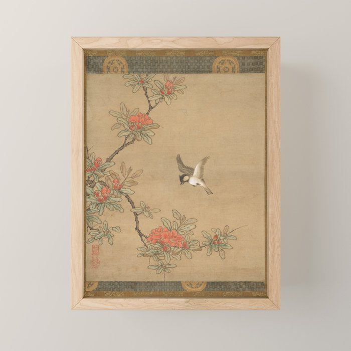 16th Century Japanese Bird and Peony Edo Era Painting Mini Art Print Gallery Image 1
