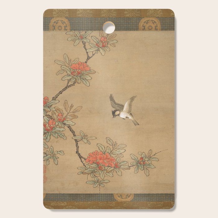 16th Century Japanese Bird and Peony Edo Era Painting Cutting Board Gallery Image 1