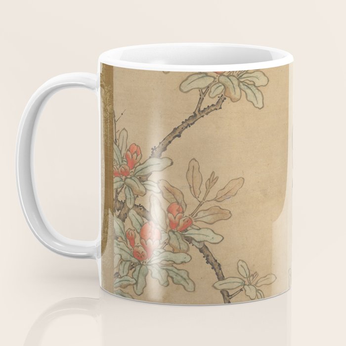 16th Century Japanese Bird and Peony Edo Era Painting Coffee Mug Gallery Image 3
