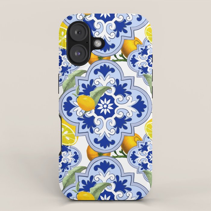 Summer citrus ,floral Mediterranean style ,lemon fruit pattern  iPhone Case Gallery Image 1