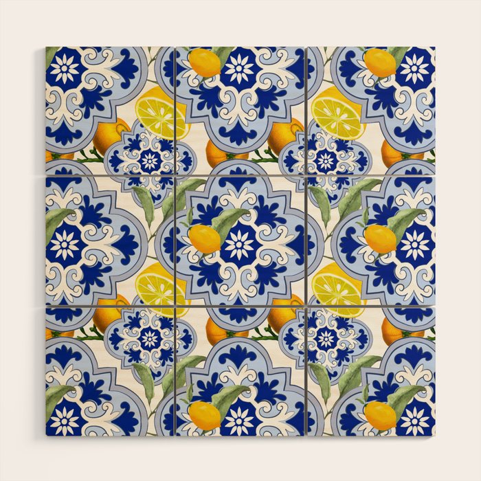 Summer citrus ,floral Mediterranean style ,lemon fruit pattern  Wood Wall Art Gallery Image 1