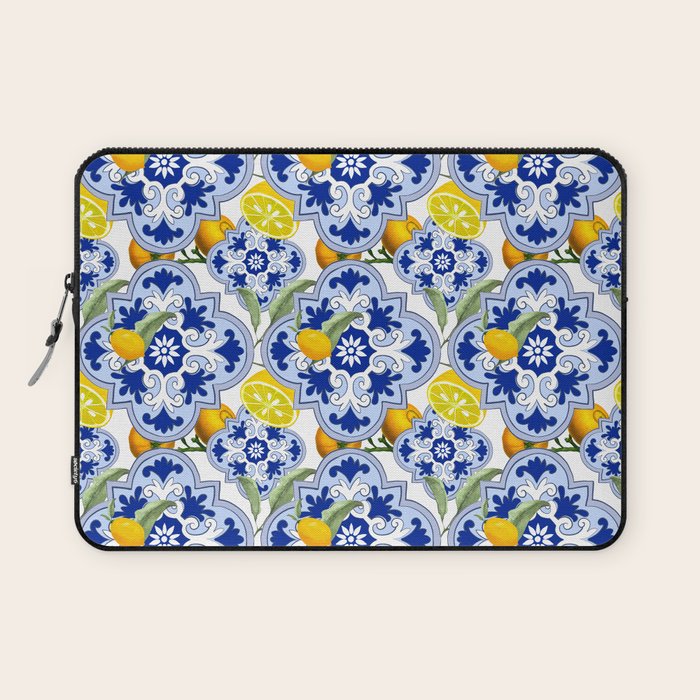 Summer citrus ,floral Mediterranean style ,lemon fruit pattern  Laptop Sleeve Gallery Image 1