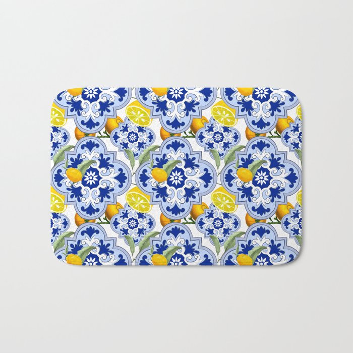 Summer citrus ,floral Mediterranean style ,lemon fruit pattern  Bath Mat Gallery Image 1