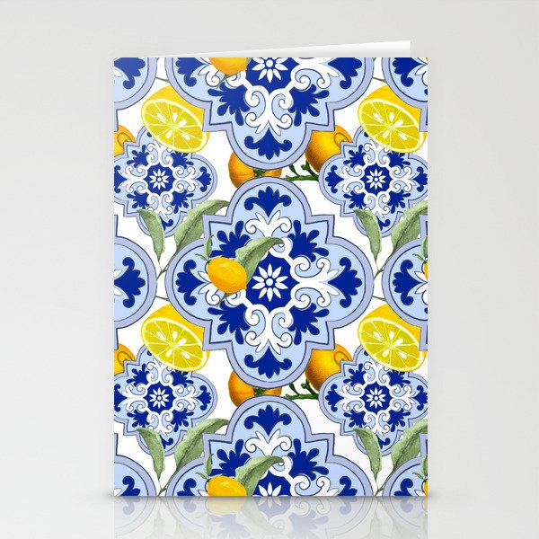 Summer citrus ,floral Mediterranean style ,lemon fruit pattern  Stationery Card Gallery Image 2