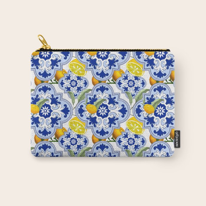 Summer citrus ,floral Mediterranean style ,lemon fruit pattern  Carry All Pouch Gallery Image 1
